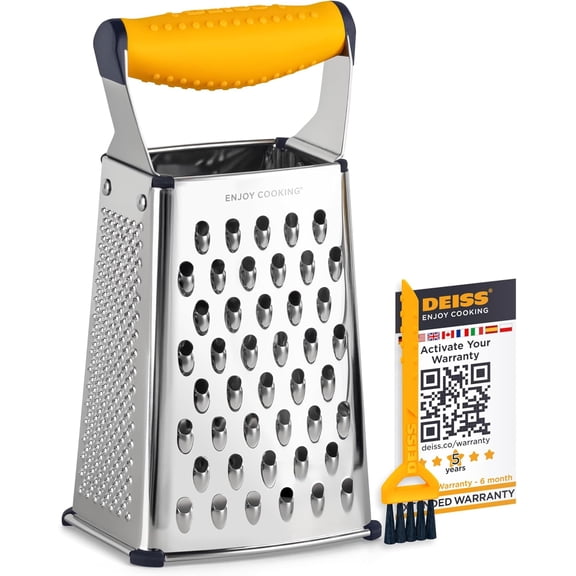 PRO Box Grater & Cheese Graters for Kitchen - Stainless Steel Cheese Grater and Food Shredder, 4 Sided Hand Grater for Block Cheese, Vegetables Non-Slip Base, Dishwasher Safe
