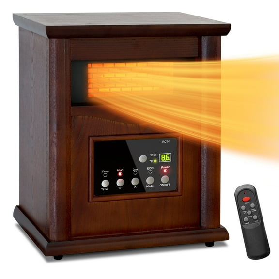 Open Box PRO CHOICE 1500W Electric Infrared Quartz Space Heater for Indoor Use w/ LED Digital Screen, Remote Control, 12H Timer, Deep Red