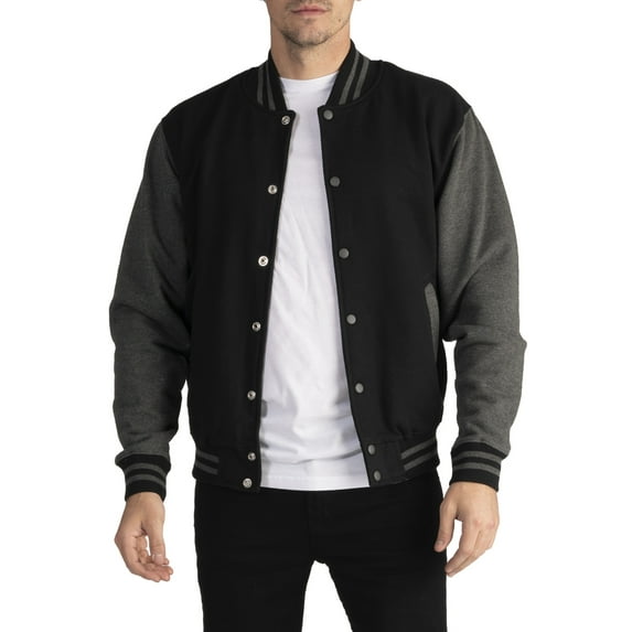 PRO CLUB Men's Varsity Fleece Baseball Jacket Black/Charcoal M
