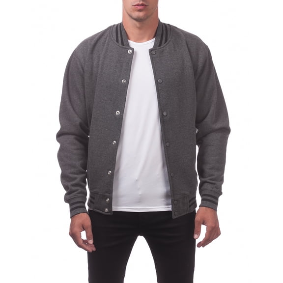 PRO CLUB Men's Varsity Fleece Baseball Jacket Charcoal/Charcoal M