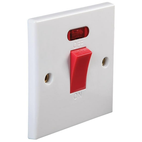PRO ELEC - 1-Gang Rounded Edge DP Wall Switch with Neon Indicator, 45A, 250V