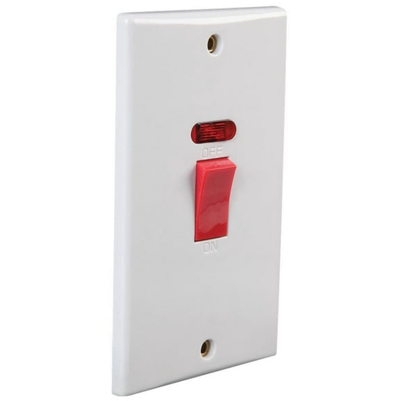 PRO ELEC 1-Gang Tall Rounded Edge DP Wall Cooker Switch with Neon Indicator 45A