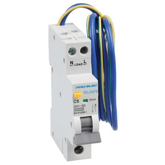 PRO ELEC - 10A Single Pole RCBO, C Curve, 30mA