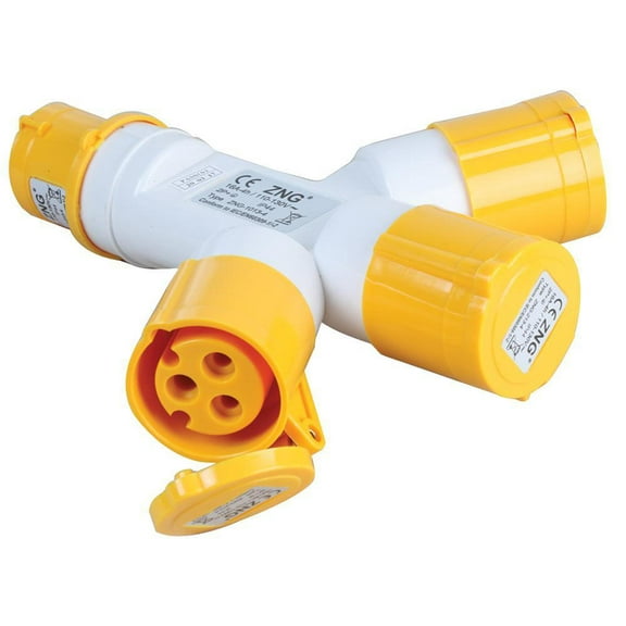 PRO ELEC - 16A, 110V, CEE Plug to 3 Sockets, 2P+E, Yellow, IP44
