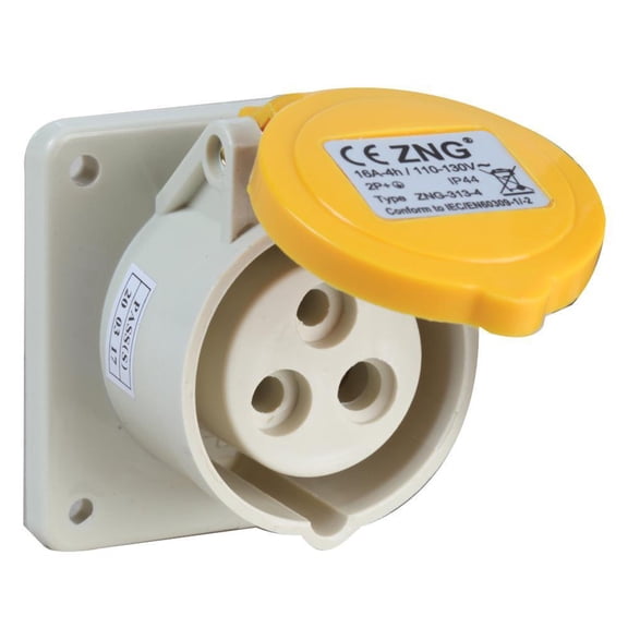 PRO ELEC - 16A, 110V, Panel Mount CEE Socket, 2P+E, Yelow, IP44