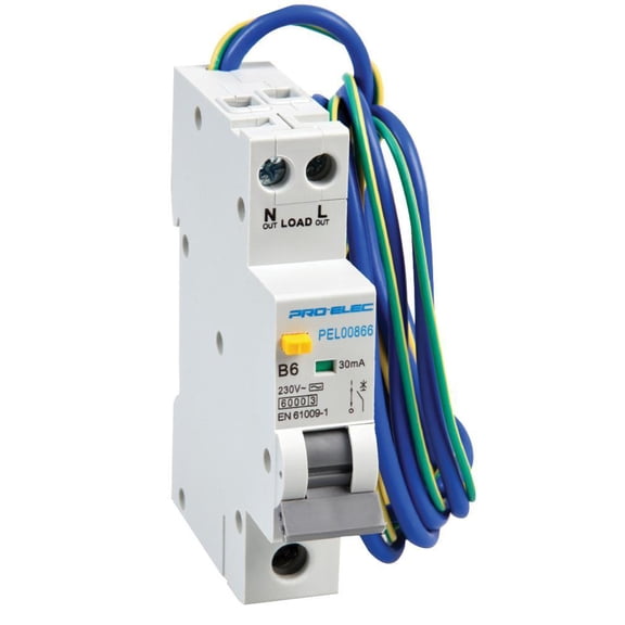 PRO ELEC - 16A Single Pole RCBO, B Curve, 30mA