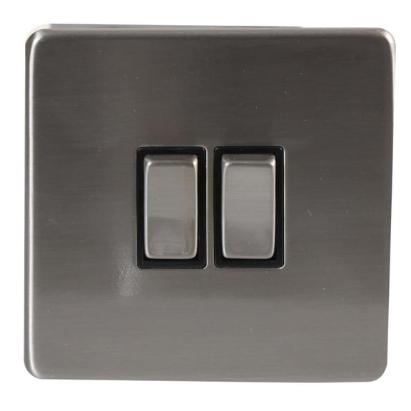 PRO ELEC - 2-Gang Light Switch, Brushed Chrome