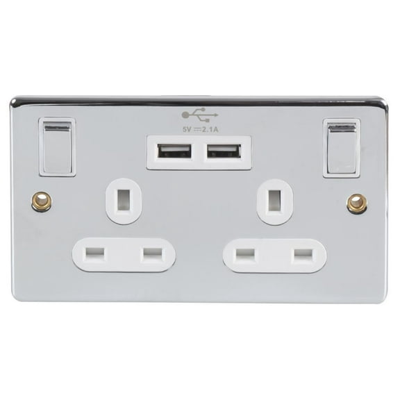 PRO ELEC - 2 Gang Socket with USB, Chrome