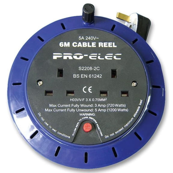 PRO ELEC - 2 Socket Cassette Reel, 5A, 6m