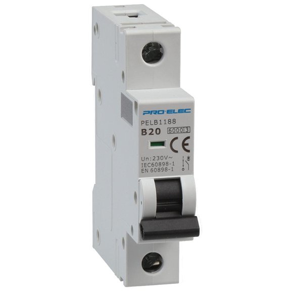 PRO ELEC - 20A Single Pole MCB, B Curve, 6kA