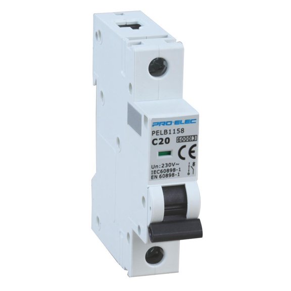PRO ELEC - 20A Single Pole MCB, C Curve, 6kA