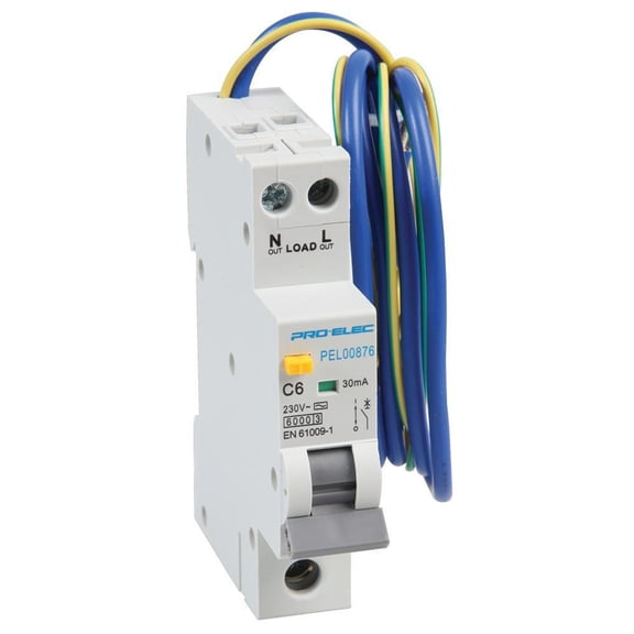 PRO ELEC - 25A Single Pole RCBO, C Curve, 30mA