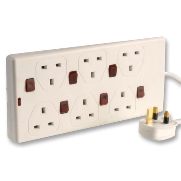 PRO ELEC - 2m 6 Gang Individually Switched Extension Lead with Neon Switches