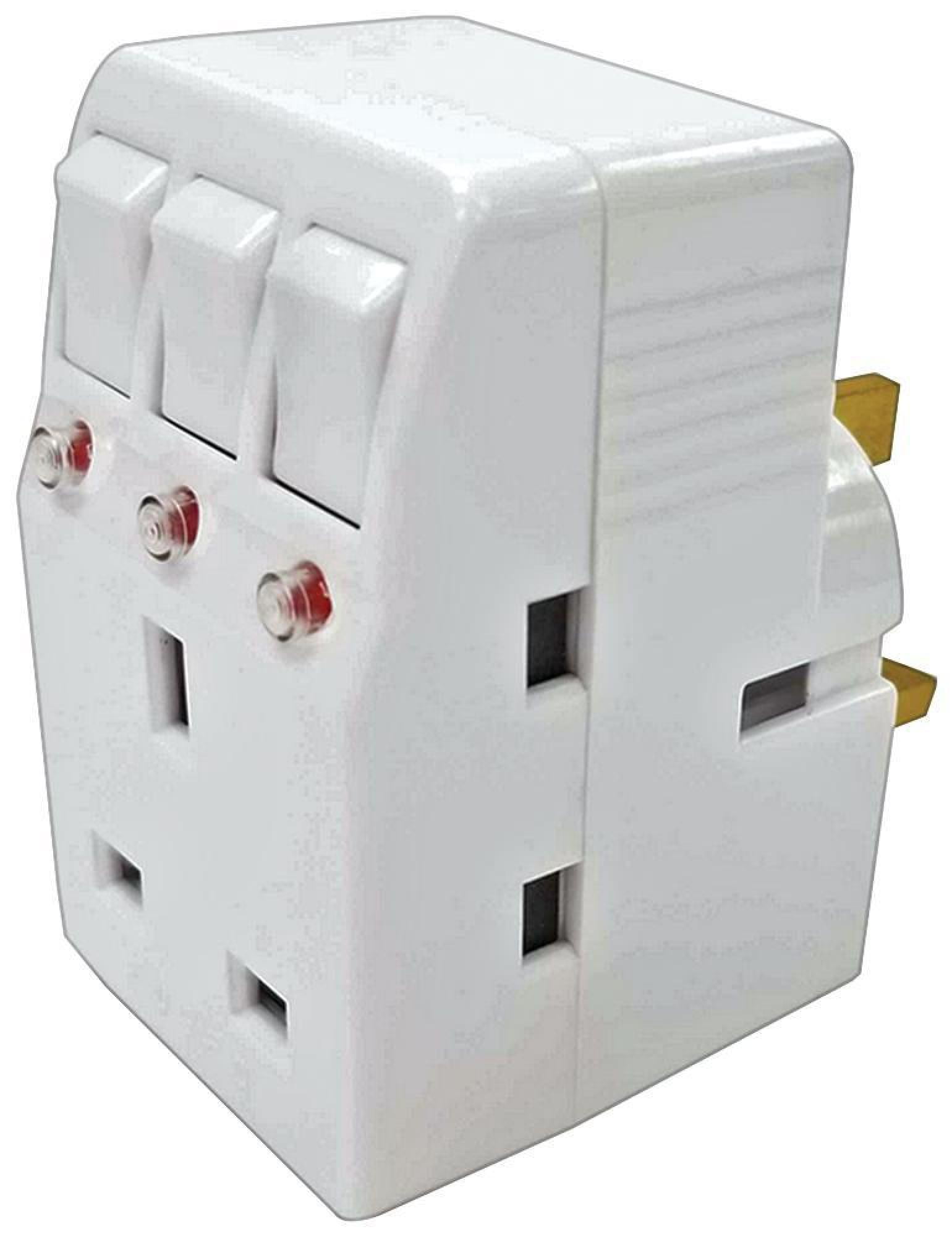 Eurosafe 3 Way Adaptor 13Amp Switch Socket Witch Surge Protector