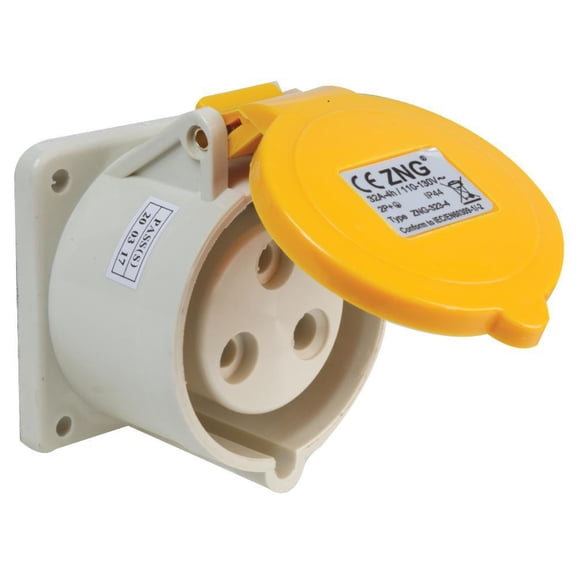 PRO ELEC - 32A, 110V, Panel Mount CEE Socket, 2P+E, Yelow, IP44