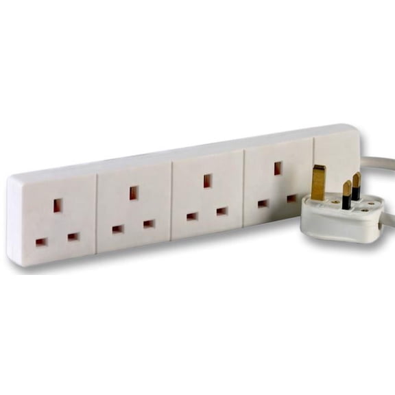 PRO ELEC - 4 Gang Extension Lead, White 1m