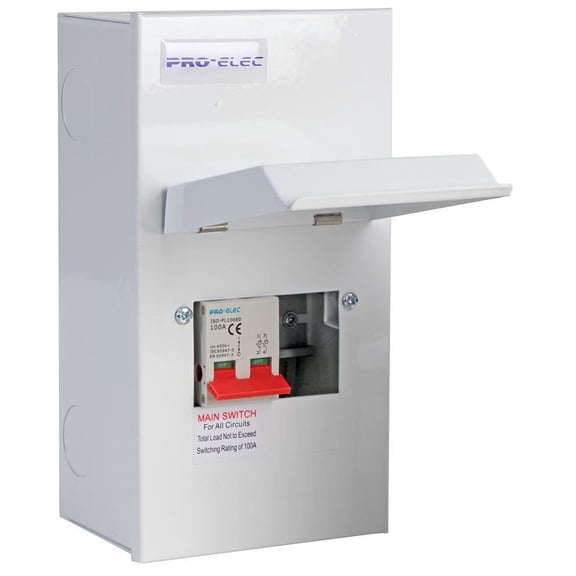 PRO ELEC - 4 Way Metal Consumer Unit, 100A Main Switch