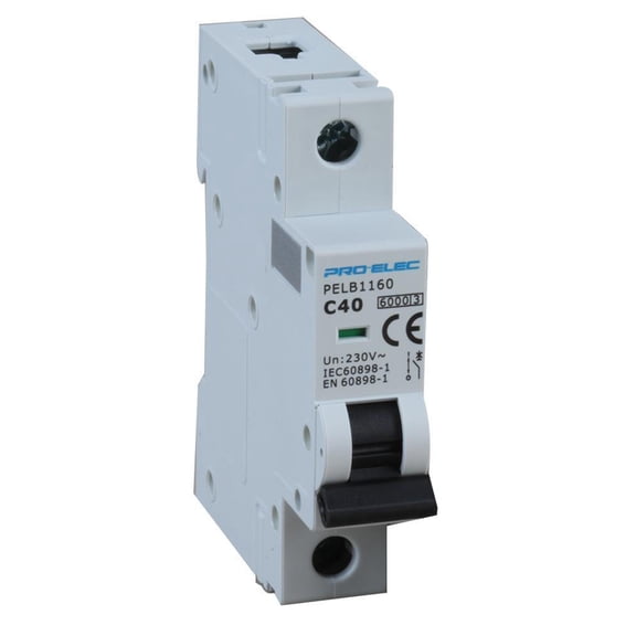 PRO ELEC - 40A Single Pole MCB, C Curve, 6kA