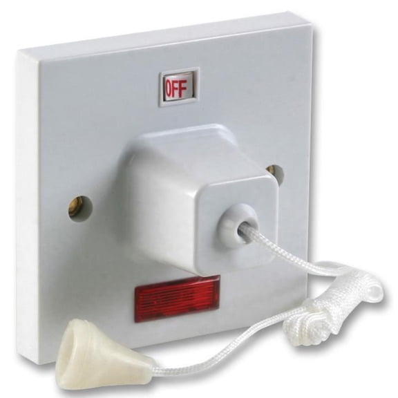PRO ELEC - 45A Pull Cord Ceiling Switch with Neon Indicator, 1.5m Cord
