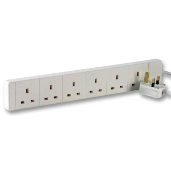 PRO ELEC - 6 Gang Extension Lead, White 2m