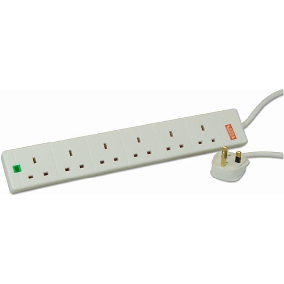 PRO ELEC - 6 Gang Surge Protected Extension Lead, White 10m