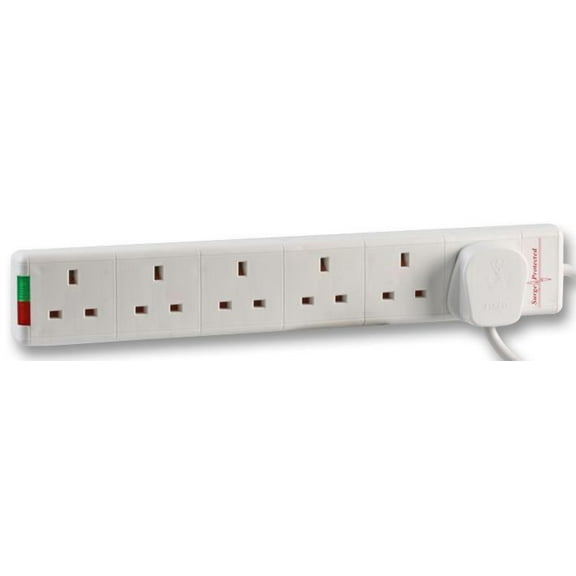 PRO ELEC - 6-Gang Surge Protected Extension Lead, White, 2m Lead