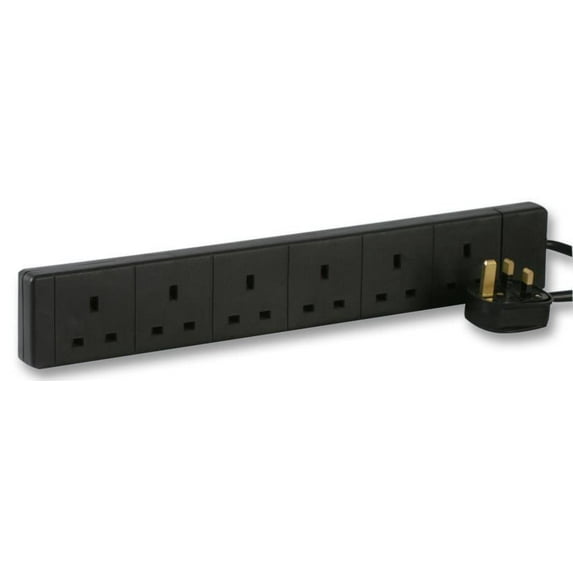 PRO ELEC - 6 Way Extension Lead, 0.5m Black