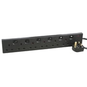 PRO ELEC - 6 Way Extension Lead with Individual Switches, 2m Black