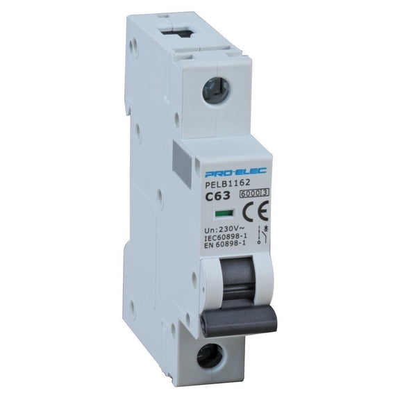 PRO ELEC - 63A Single Pole MCB, C Curve, 6kA