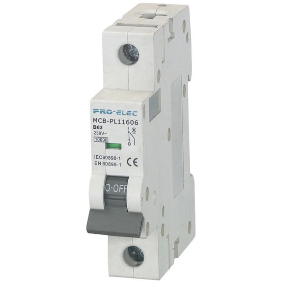 PRO ELEC - 63A Single Pole Type B MCB, 10kA