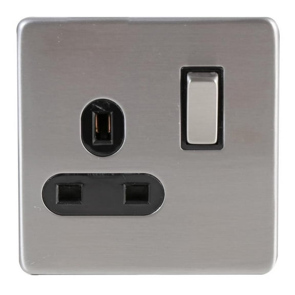 PRO ELEC - Brushed Chrome 1-Gang Switched Socket
