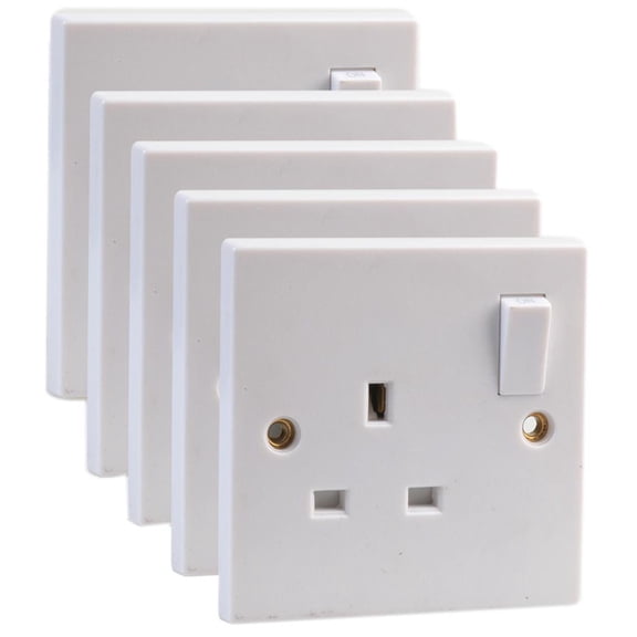 PRO ELEC - Mains Sockets, 1 Gang, Switched, SP, 13A, White, Pack of 5