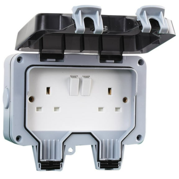 PRO ELEC - Outdoor DP Switched Socket, 2 Gang, 13A, IP66