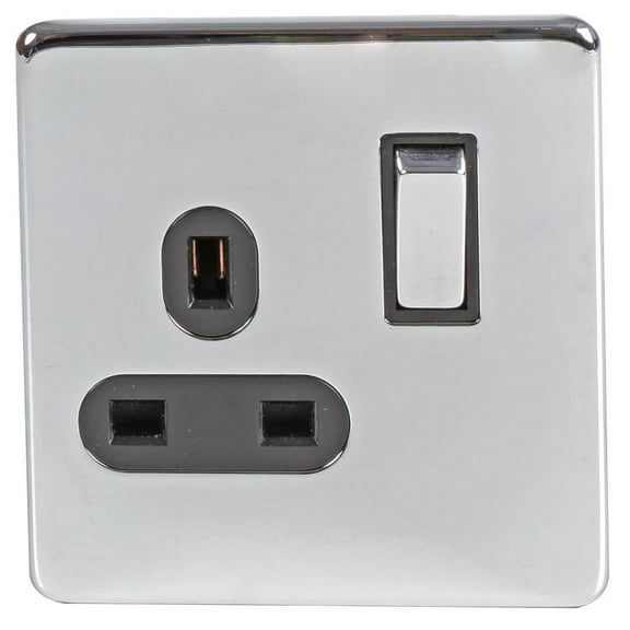 PRO ELEC - Polished Chrome 1-Gang Switched Socket