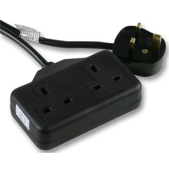 PRO ELEC - Rubberised Plastic 2-Gang Extension, Black, 5m Lead