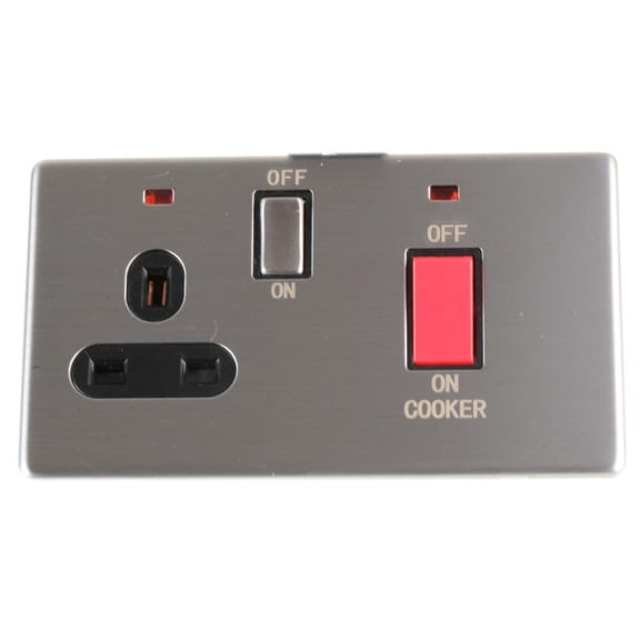 PRO ELEC - Screwless Cooker Switch with Neons, 45A, Stainless Steel