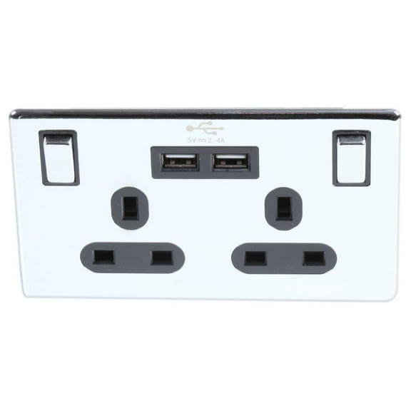 PRO ELEC Screwless Switched Socket with 2 USB Ports 2 Gang 13A Black Nickel