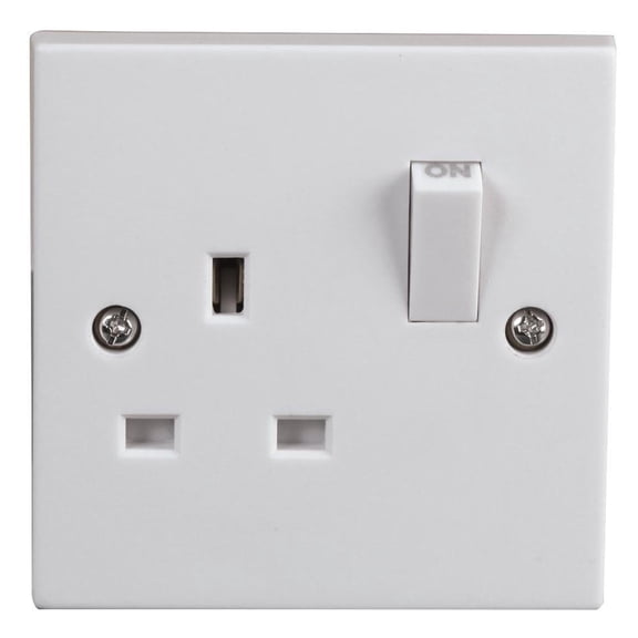 PRO ELEC - Switched 1-Gang, Double-Pole Mains Socket, Square Edge, 13A, 250V