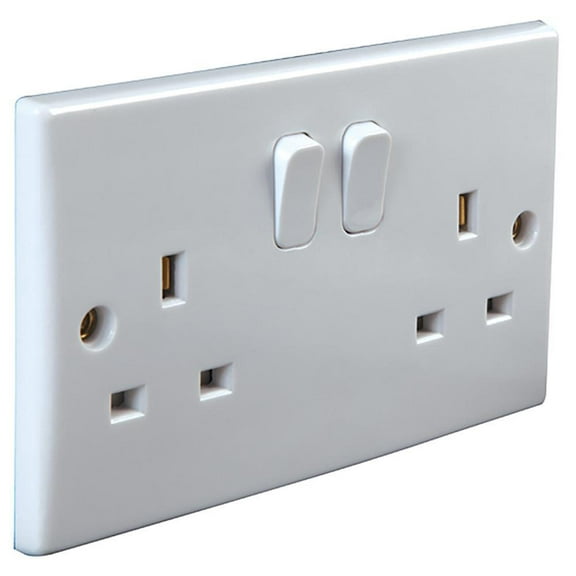 PRO ELEC - Switched 2-Gang, Single-Pole Mains Socket, Round Edge, 13A, 250V
