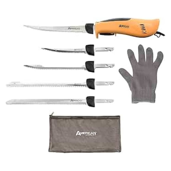 PRO Electric Fillet Knife Professional Grade Fisherman's Kit  Includes 5 Types of Stainless Steel Blades, Storage Pouch, and Protective Glove 32352DS