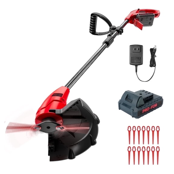 PRO-FOR 20V Cordless Grass Trimmer and Edger, 2-in-1 Weed Trimmer with 2.0Ah Battery, Charger and 14 Nylon Blades