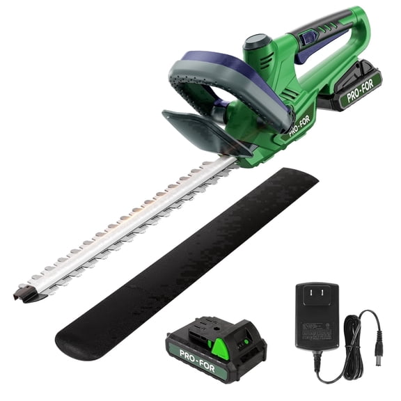 PRO‑FOR 20V Cordless Hedge Trimmer with Battery & Charger, 22 inch Dual‑Action Steel Blade 3000SPM Lightweight Electric Shrub Trimmer for Yard Garden Trimming