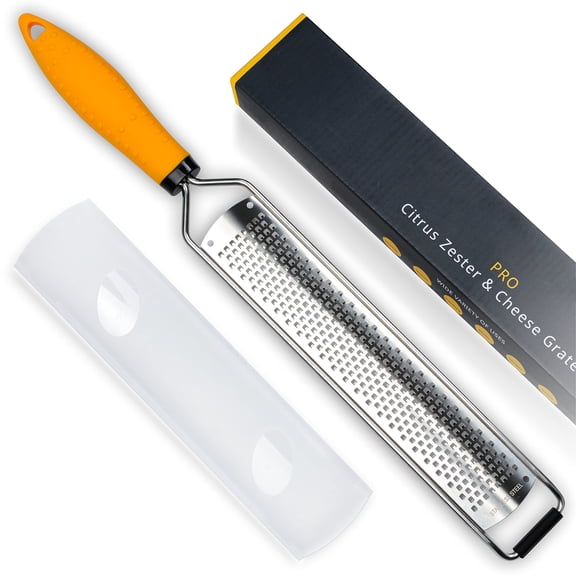 PRO Handheld Cheese and Lemon Zester, Sharp Stainless Steel Grater for Parmesan Ginger Garlic Nutmeg, with , Yellow
