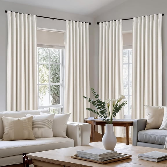 PRO Natural Linen Blackout 96 inch Curtains 2 Panels Set