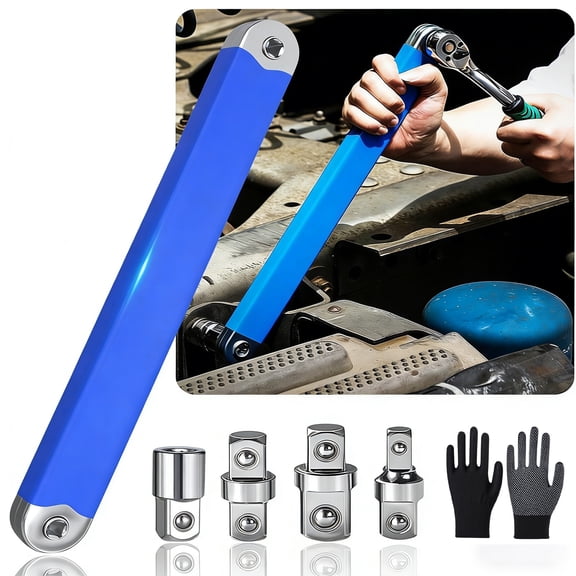 PRO Offset Extension Wrench, 15.4 In Impact Ready Socket Wrench Extender Tool with 1/2", 1/4" and 3/8" Square Drive Adapters, Zero Degree Ratchet Tool for Car and Tight Spaces(1Set)