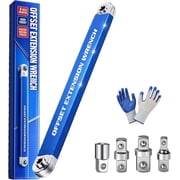 PRO Offset Extension Wrench, Offset Extension Wrench Impact with 1/2", 1/4" and 3/8" Square Drive Adapters, Pro Offset Ratchet Extender for Tight Spaces1Pc