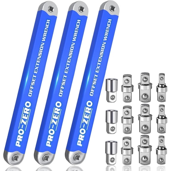 PRO Offset Extension Wrench, Pro Zero Offset Extension Wrench Impact with 1/2", 1/4" and 3/8" Square Drive Adapters, Zero Degree Ratchet Tool for Car (3Set)