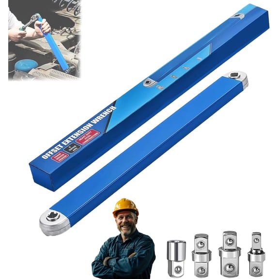 PRO Offset Extension Wrench, Pro Zero Offset Extension Wrench Impact, 2026 New Wrenches Extender Tool with 1/2",1/4" and 3/8" Square Drive Adapter, Zero Degree Ratchet Tool for Car (1 SET)