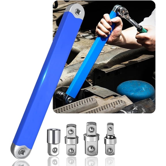 PRO Offset Extension Wrench, Pro Zero Offset Extension Wrench Impact with 1/2", 1/4" and 3/8" Square Drive Adapters, Zero Degree Ratchet Tool for Car