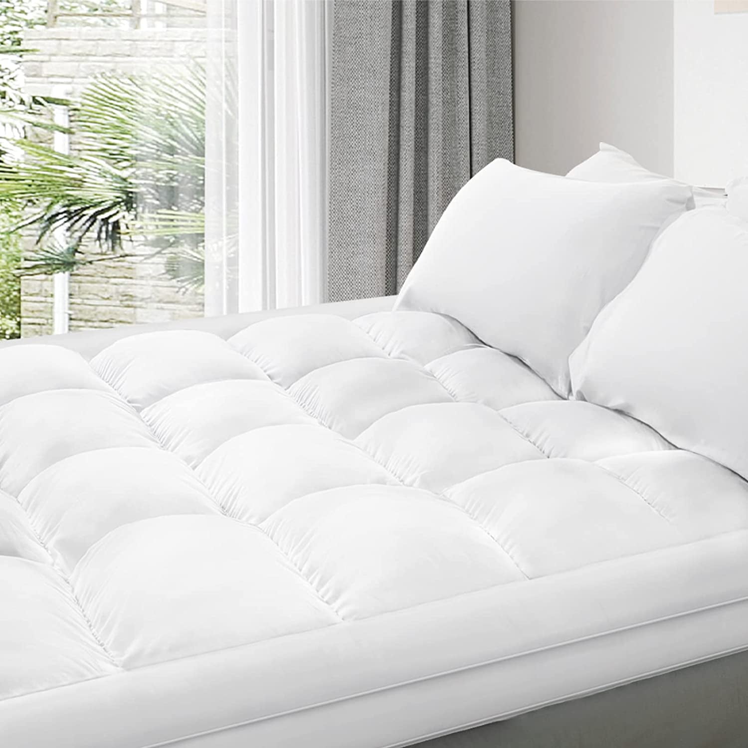 PRO Organic Cotton Queen Cooling Mattress Topper Pillow Top Mattress Topper for Bed with Baffle